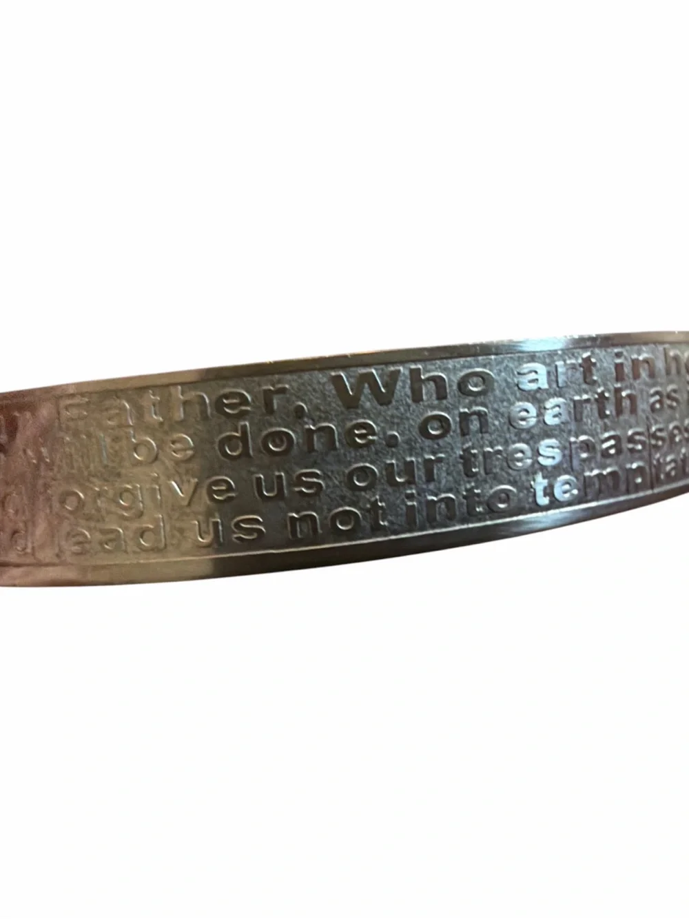 Stainless Steel Lords Prayer Cross Bangle Bracelet 6.75